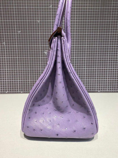 HM BIRKIN 30CM PURPLE OSTRICH LEATHER SILVER HARDWARE