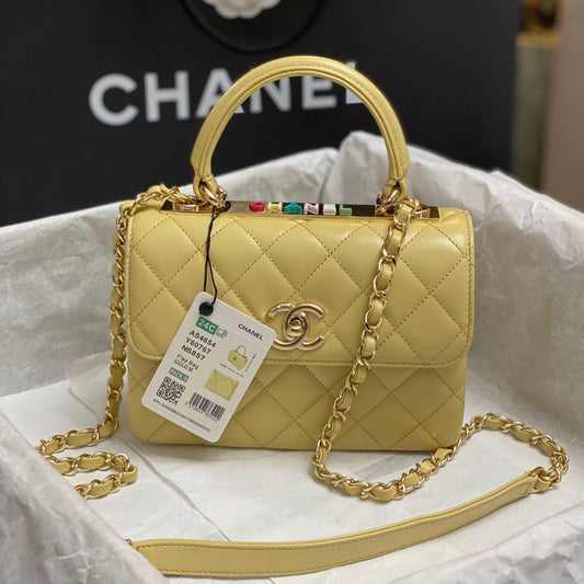 CC TRENDY 20CM YELLOW LAMBSKIN GOLD HARDWARE
