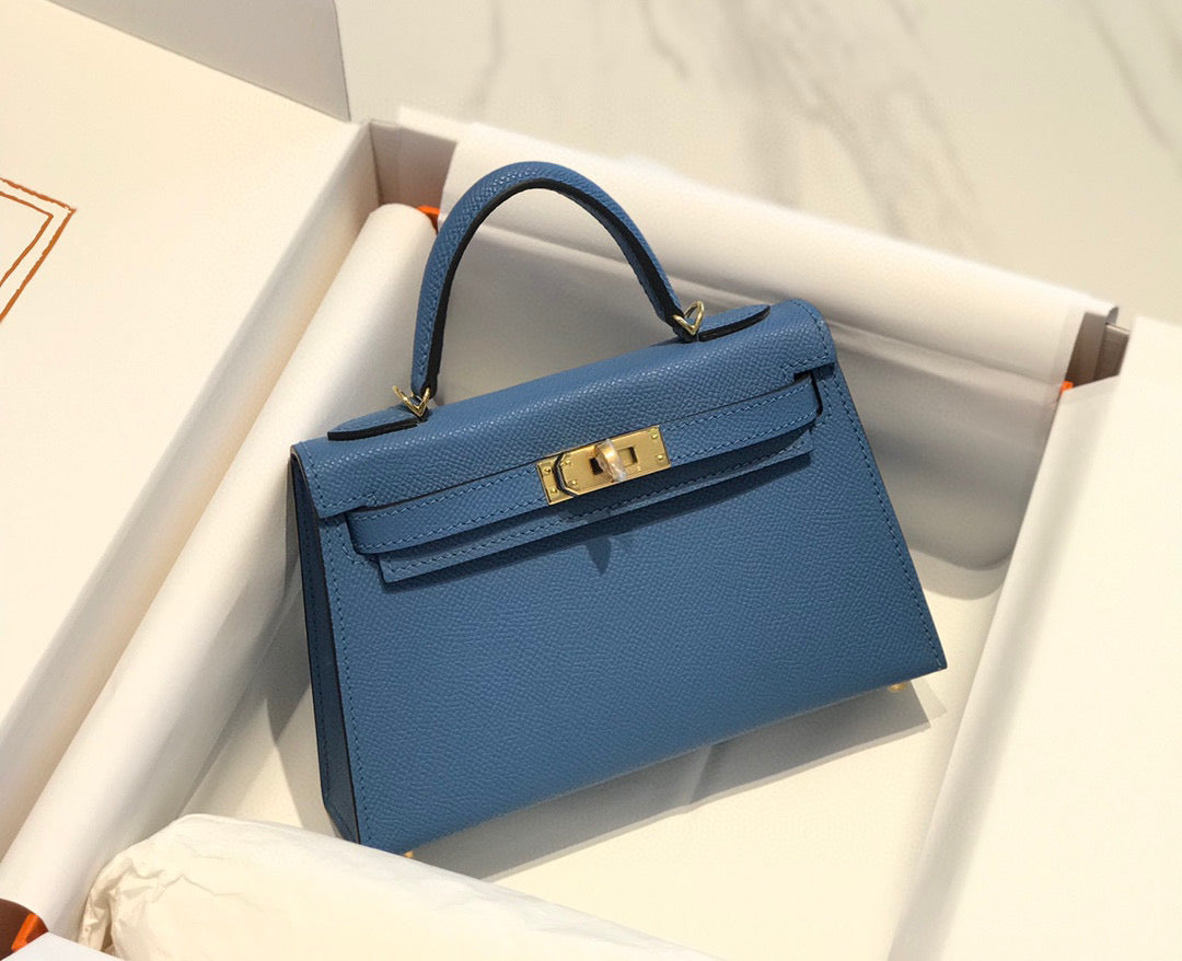 HM KELLY MINI 20 BLUE GOLD HARDWARE