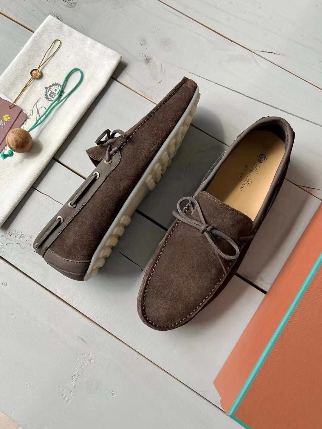 Loro Piana Suede Dot Sole Walk Loafers Brown