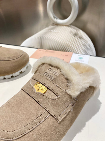 MULES SLIPPERS SHEEPWOOL SUEDE GREY