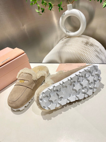 MULES SLIPPERS SHEEPWOOL SUEDE GREY