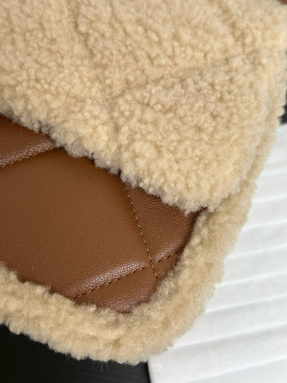 CC 24K TEDDY WOOL BAG LAMBSKIN IN BROWN