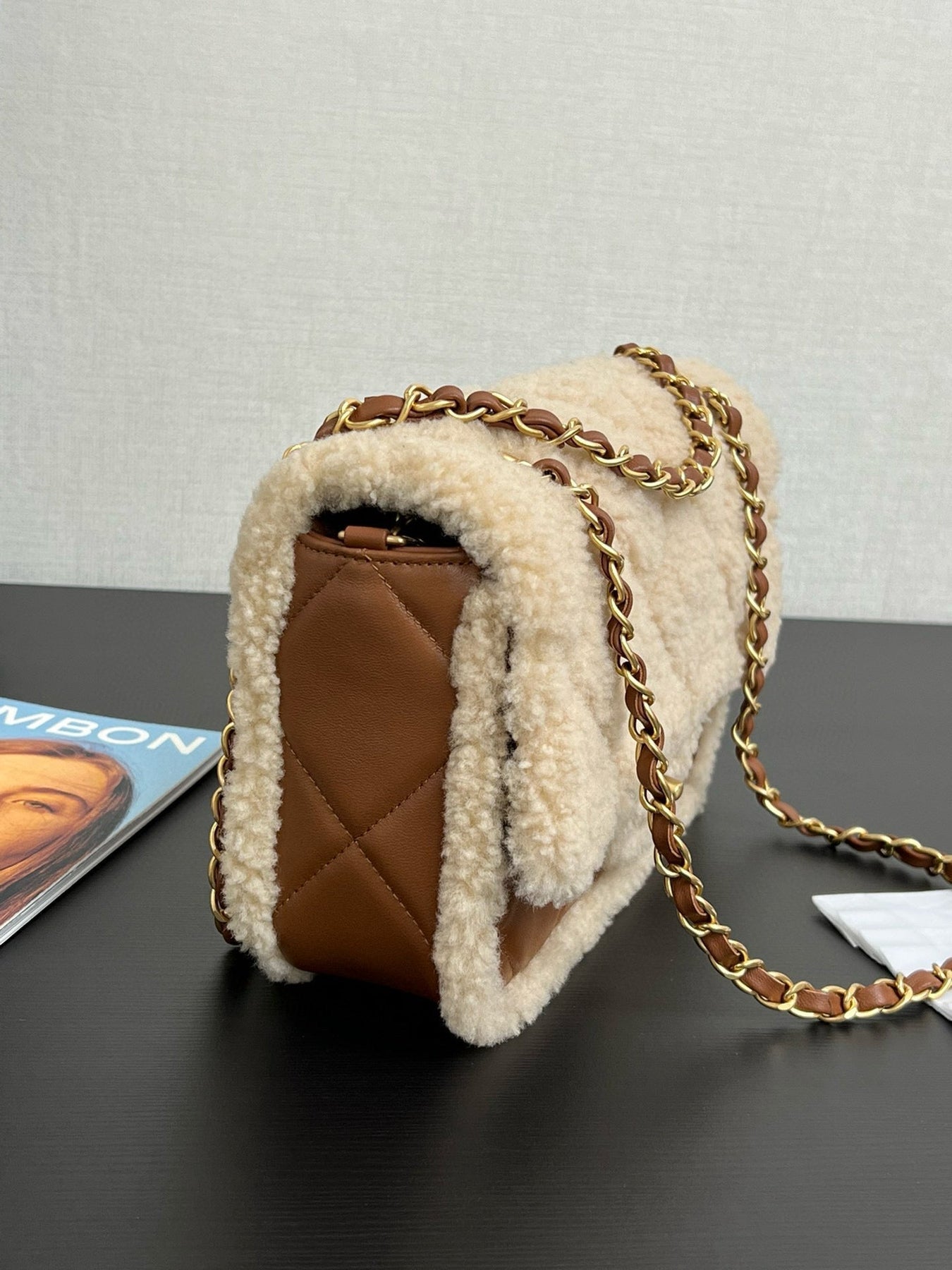 CC 24K TEDDY WOOL BAG LAMBSKIN IN BROWN