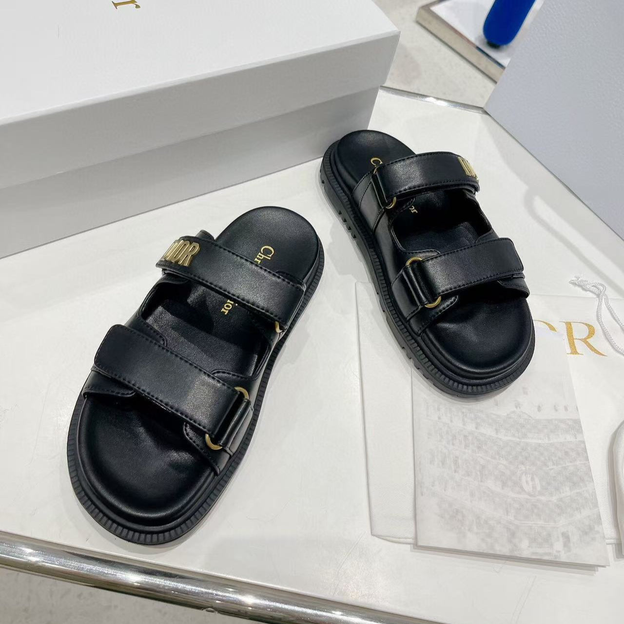 CD DIORACT SANDALS IN BLACK LAMBSKIN