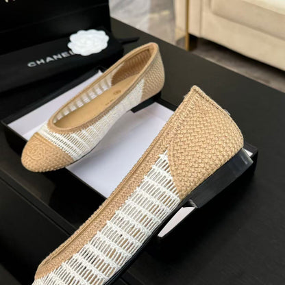 cc 2025 ballet flat beige white raffia