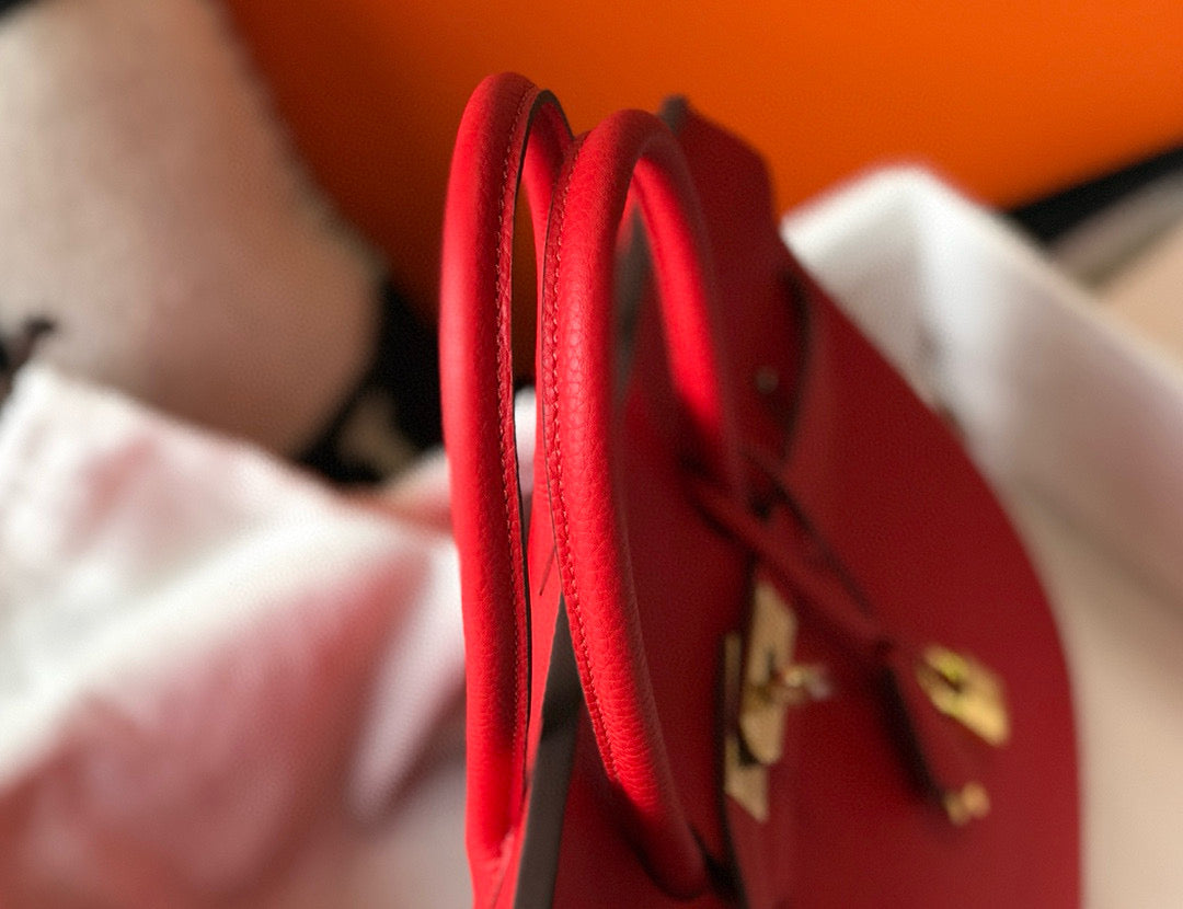HM BIRKIN BAG 30 RED CALFSKIN GOLD BUCKLE