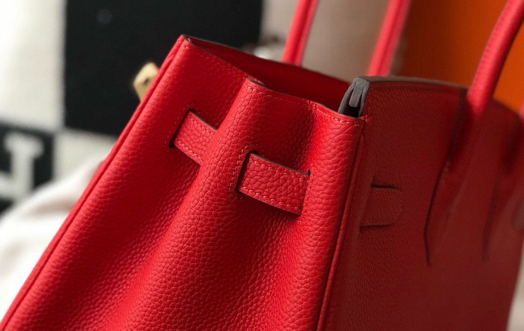 HM BIRKIN BAG 30 RED CALFSKIN GOLD BUCKLE