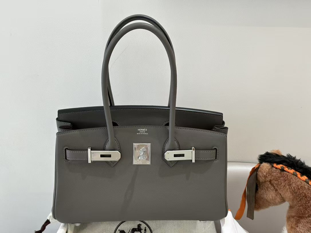 HM SHOULDER BIRKIN 29CM IRON GRAY CALFSKIN SILVER HARDWARE