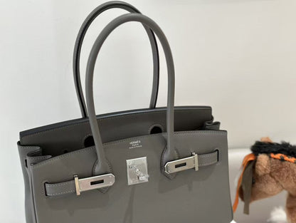 HM SHOULDER BIRKIN 29CM IRON GRAY CALFSKIN SILVER HARDWARE