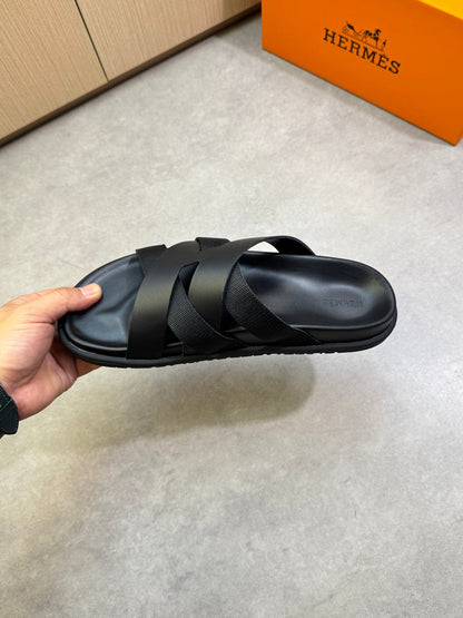 KAZIMIR SANDAL IN BLACK CALFSKIN AND CANVAS