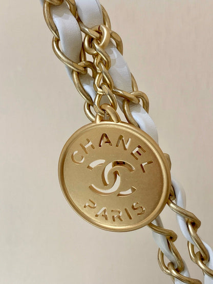 CC HOBO BAG 37 WHITE CC BLACK LAMBSKIN GOLD HARDWARE