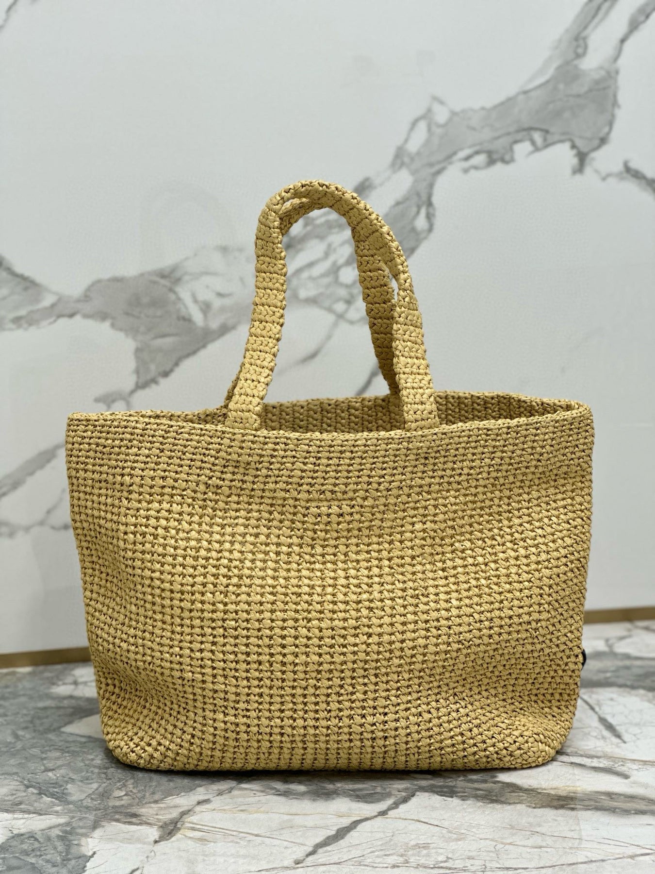 Prada 40 Cm Raffia Crochet Neutral Straw Tote Bag