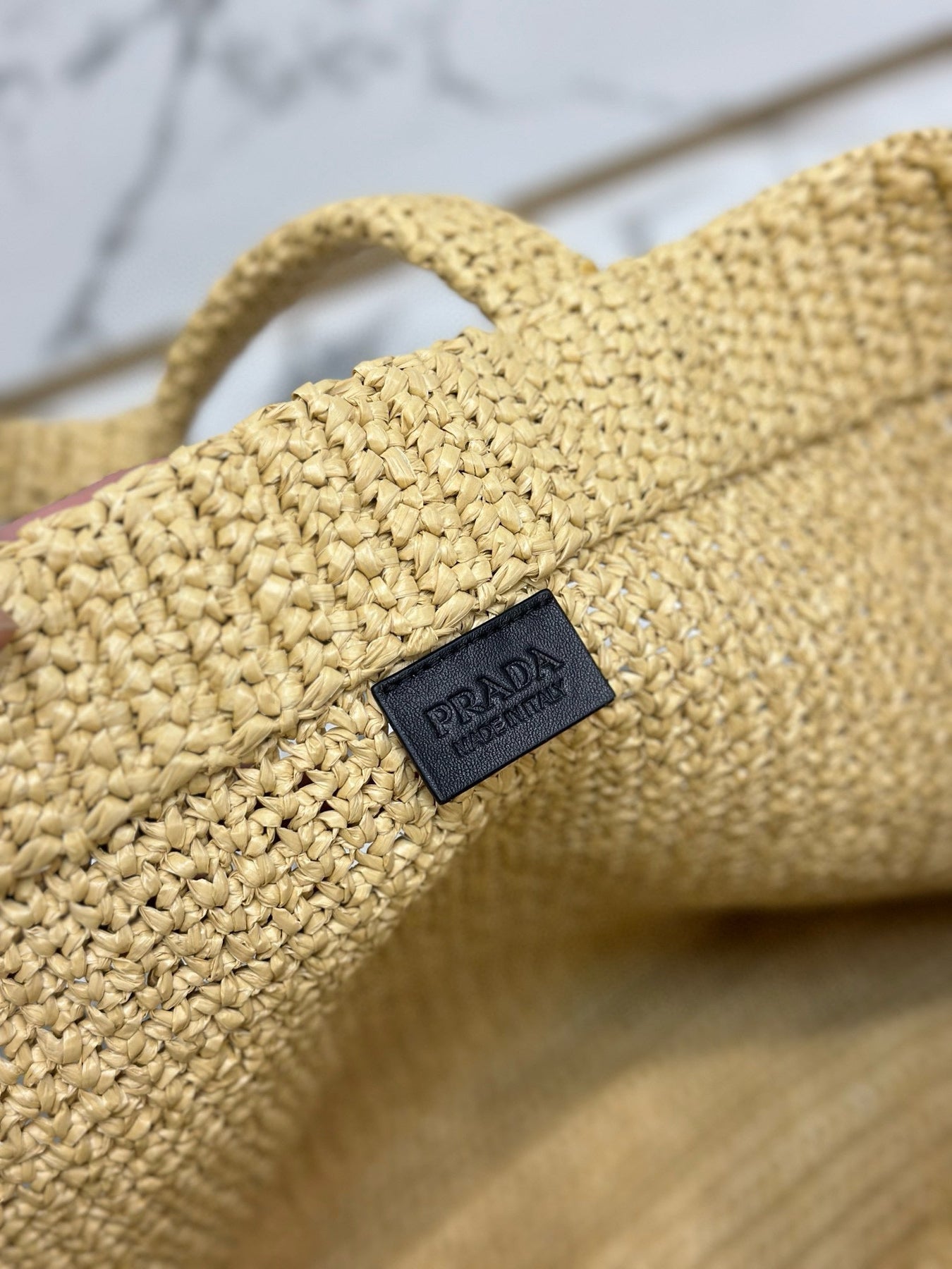 Prada 40 Cm Raffia Crochet Neutral Straw Tote Bag