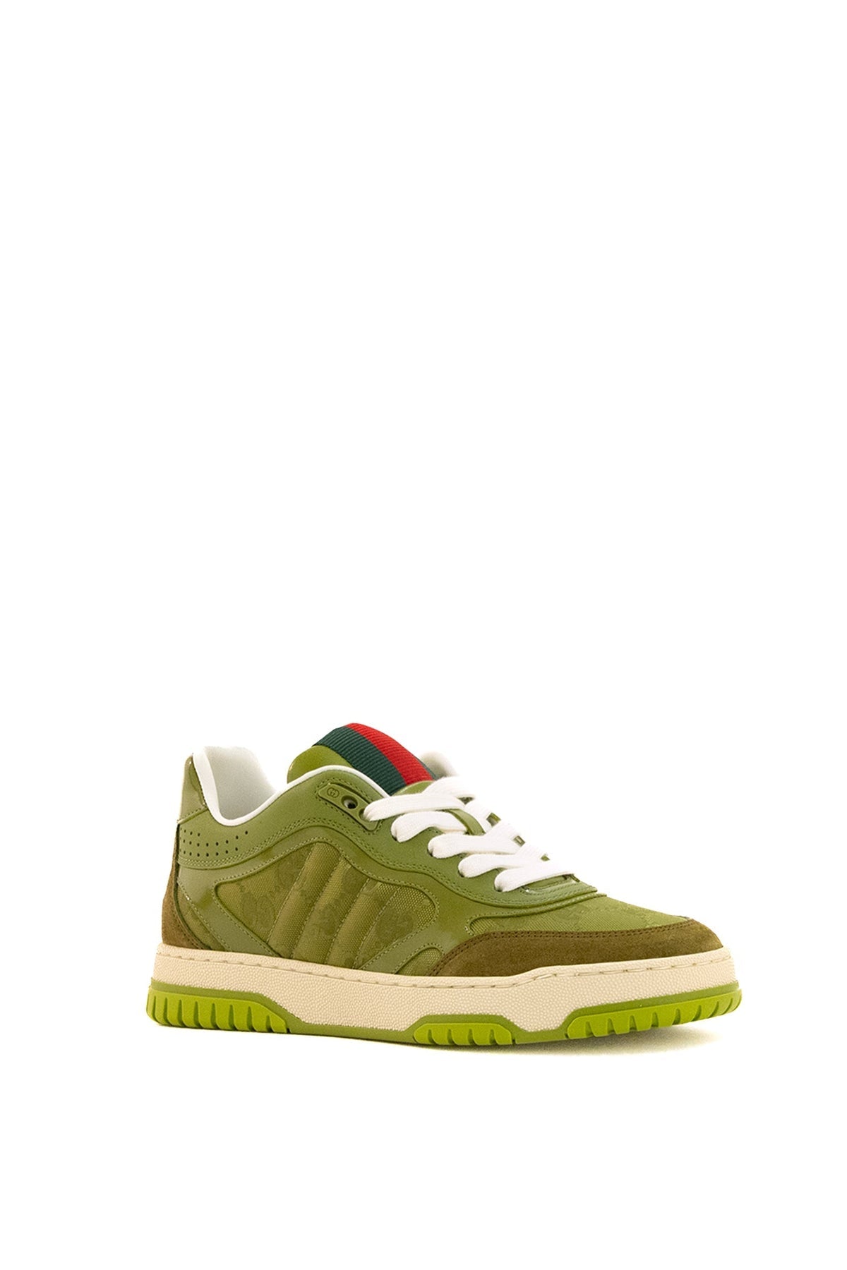 GG RE-WEB SNEAKER IN DARK GREEN CALSKIN GG CANVAS