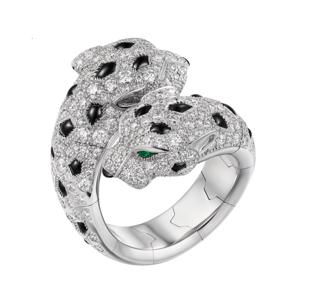 DOUBLE PANTHERE SILVER DIAMOND RING