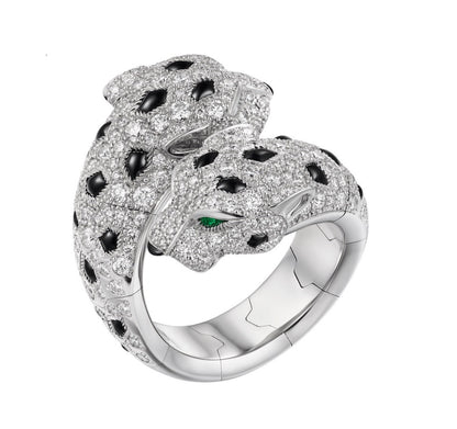 DOUBLE PANTHERE SILVER DIAMOND RING