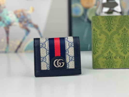 OPHIDIA GG 12 CARD CASE NAVY BLUE CANVAS
