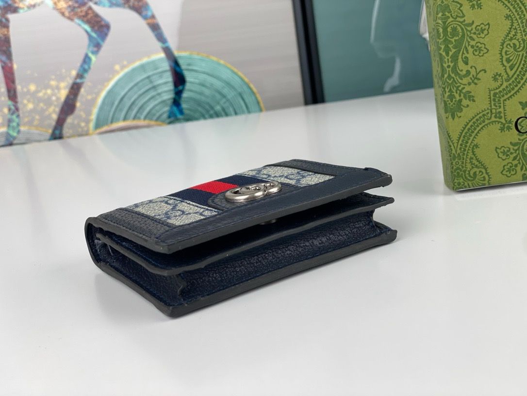 OPHIDIA GG 12 CARD CASE NAVY BLUE CANVAS