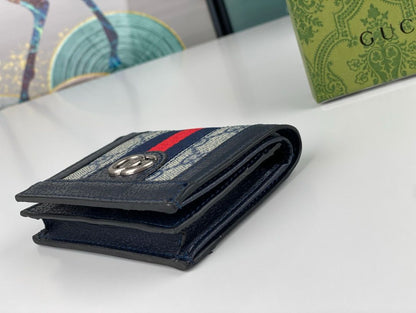 OPHIDIA GG 12 CARD CASE NAVY BLUE CANVAS