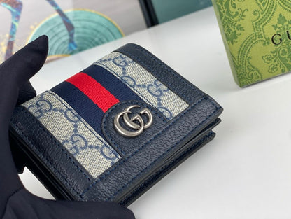 OPHIDIA GG 12 CARD CASE NAVY BLUE CANVAS