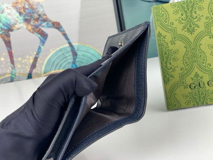 OPHIDIA GG 12 CARD CASE NAVY BLUE CANVAS