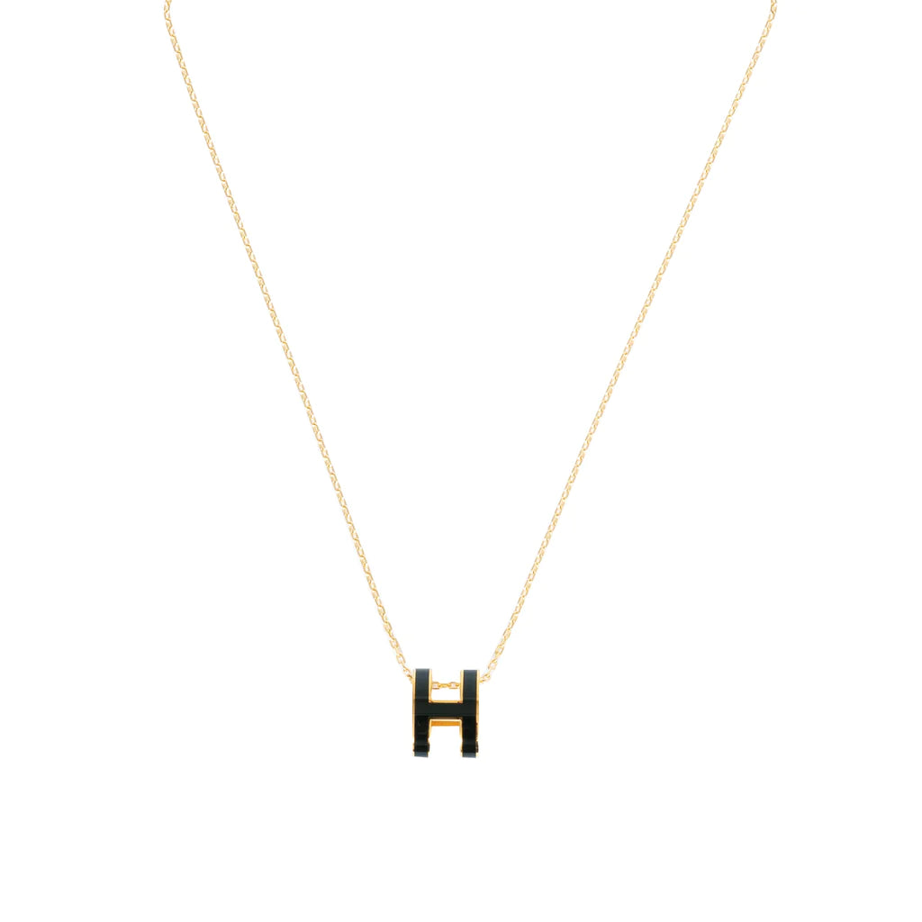 POP H NECKLACE BLACK PENDANT GOLD HARDWARE