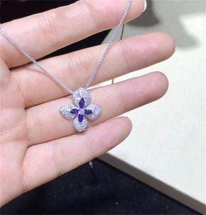 HORTENSIA NECKLACE AGATE DARK SILVER DIAMOND