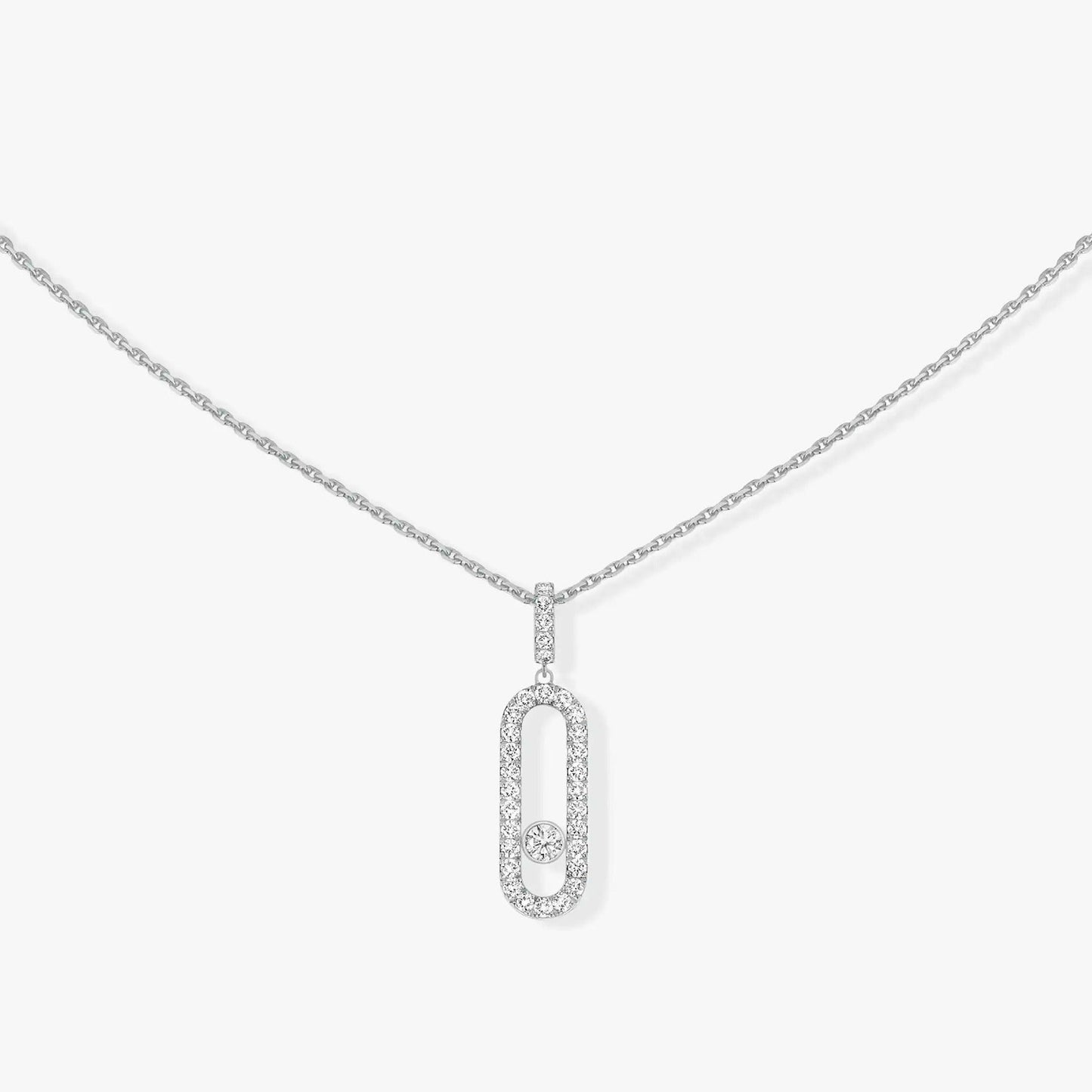 MOVE UNO LM SILVER DIAMOND PAVED NECKLACE