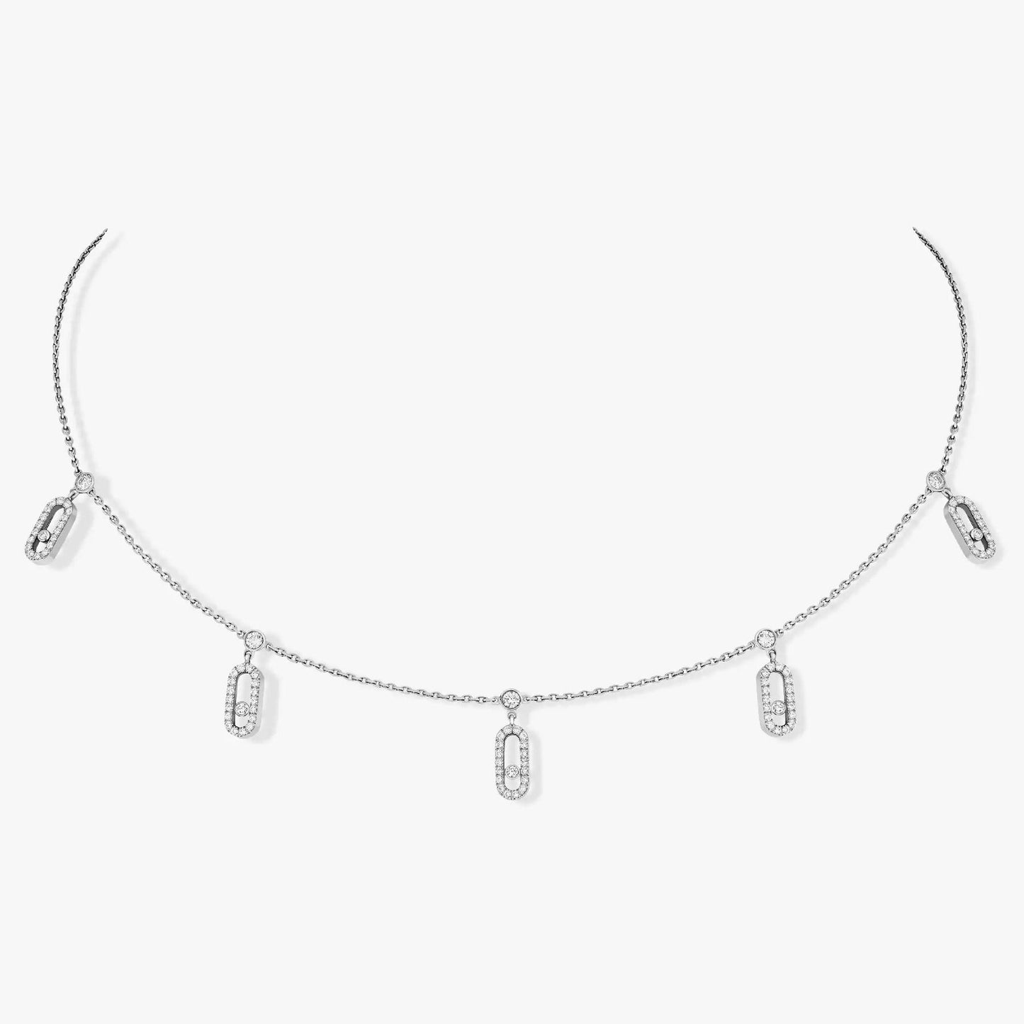 MOVE UNO PAVED DROP PENDANT CHOKER SILVER NECKLACE