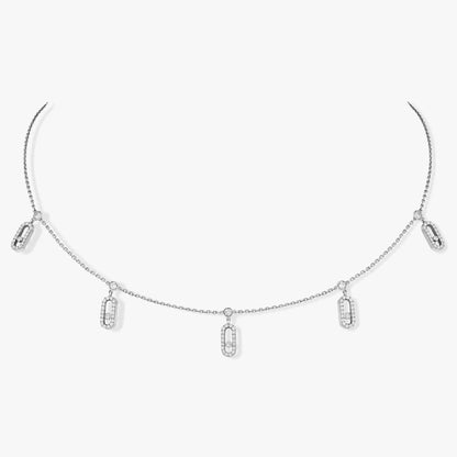 MOVE UNO PAVED DROP PENDANT CHOKER SILVER NECKLACE