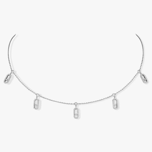 MOVE UNO PAVED DROP PENDANT CHOKER SILVER NECKLACE