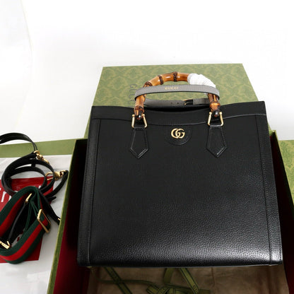 DIANA LARGE TOTE BAG 35 CM IN BLACK CALFSKIN