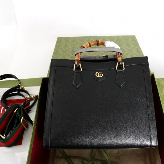 DIANA LARGE TOTE BAG 35 CM IN BLACK CALFSKIN