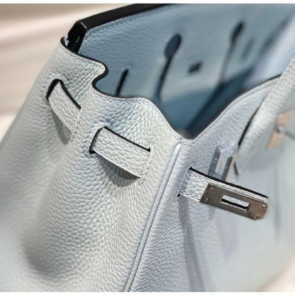 HERM Birkin 25cm Bag In Blue Brume Clemence Leather PHW