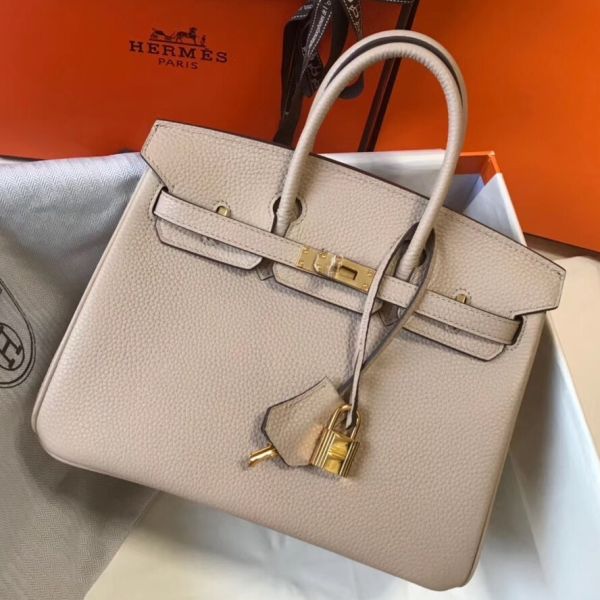 HERM Birkin 25cm Bag In Beige Clemence Leather GHW