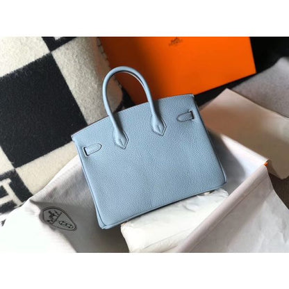 HERM Birkin 25cm Bag In Blue Lin Clemence Leather GHW