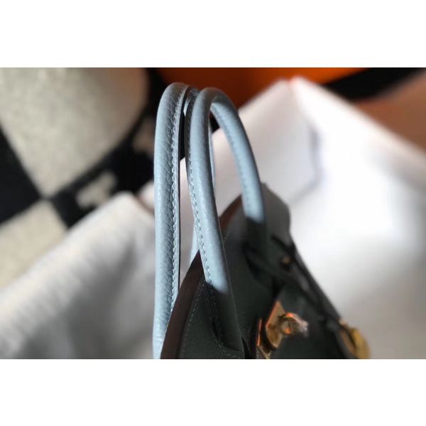 HERM Birkin 25cm Bag In Blue Lin Clemence Leather GHW