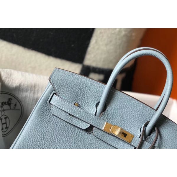 HERM Birkin 25cm Bag In Blue Lin Clemence Leather GHW