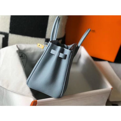 HERM Birkin 25cm Bag In Blue Lin Clemence Leather GHW