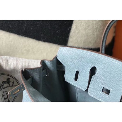 HERM Birkin 25cm Bag In Blue Lin Clemence Leather GHW