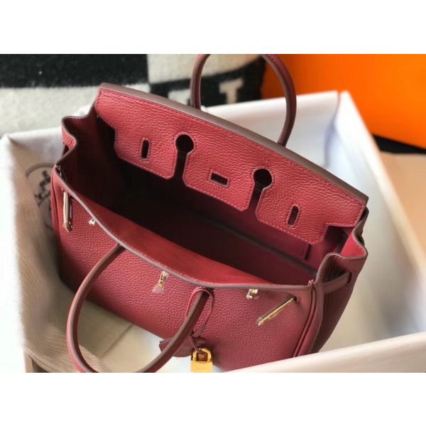 HERM Birkin 25cm Bag In Bordeaux Clemence Leather GHW