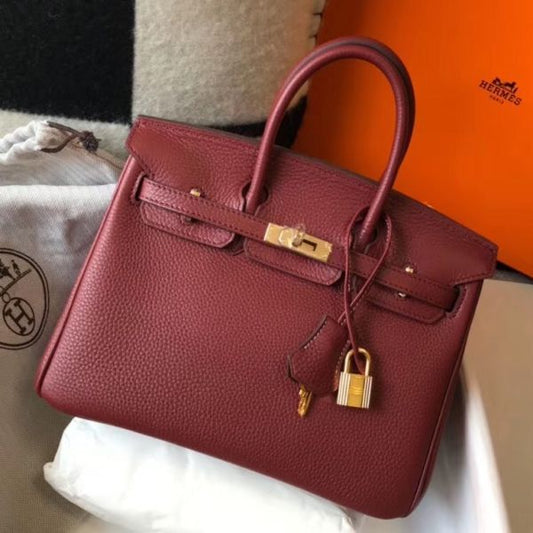 HERM Birkin 25cm Bag In Bordeaux Clemence Leather GHW