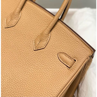 HERM Birkin 25cm Bag In Chai Clemence Leather GHW