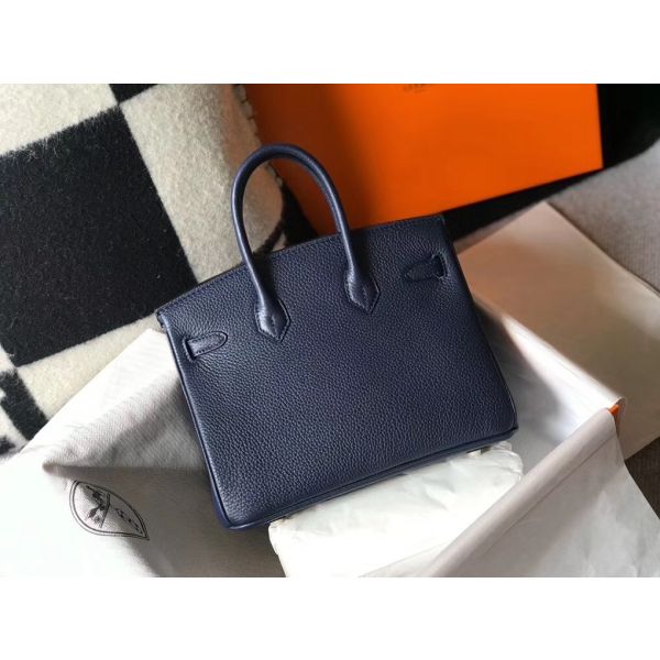 HERM Birkin 25cm Bag In Navy Blue Clemence Leather GHW