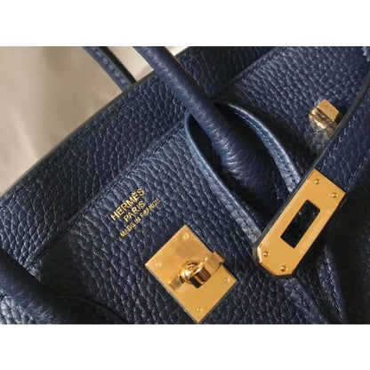 HERM Birkin 25cm Bag In Navy Blue Clemence Leather GHW