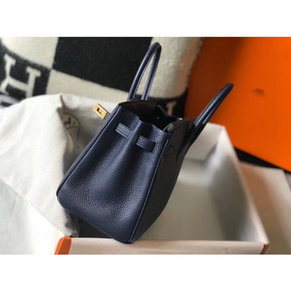 HERM Birkin 25cm Bag In Navy Blue Clemence Leather GHW