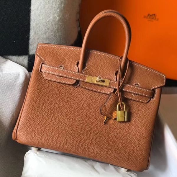 HERM Birkin 25cm Bag In Gold Clemence Leather GHW