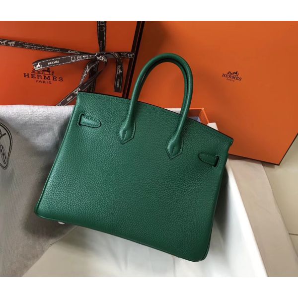 HERM Birkin 25cm Bag In Vert Vertigo Clemence Leather GHW