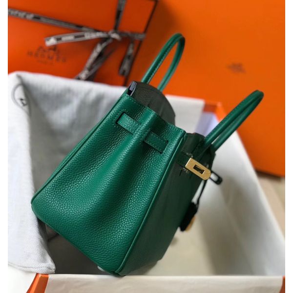 HERM Birkin 25cm Bag In Vert Vertigo Clemence Leather GHW